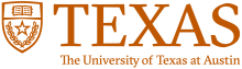 TEXAS The University of Texas at Austin logo in burnt orange shield to left